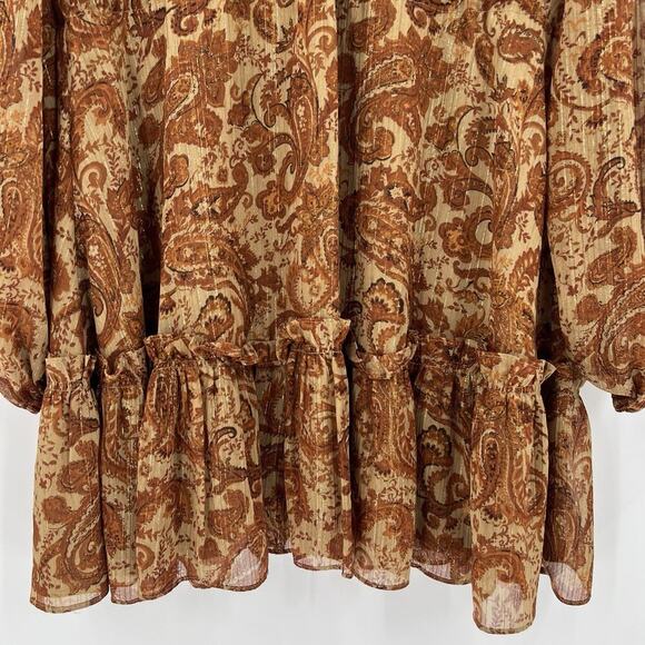 House Of Harlow 1960 Paisley Metallic Gold Ruffle Lined Dress Long Sleeve Size 6 - Picture 7 of 9